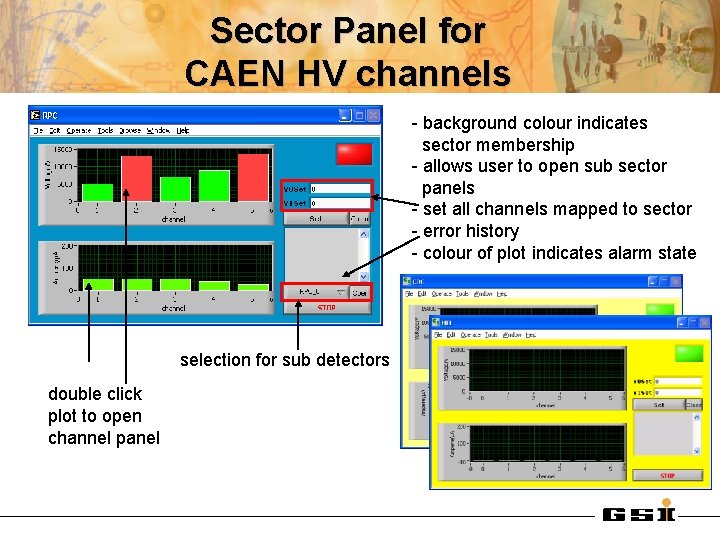 Sector Panel for CAEN HV channels - background colour indicates sector membership - allows