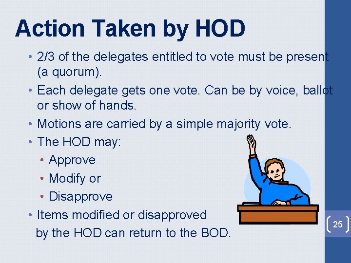 Action Taken by HOD • 2/3 of the delegates entitled to vote must be Action Taken by HOD • 2/3 of the delegates entitled to vote must be
