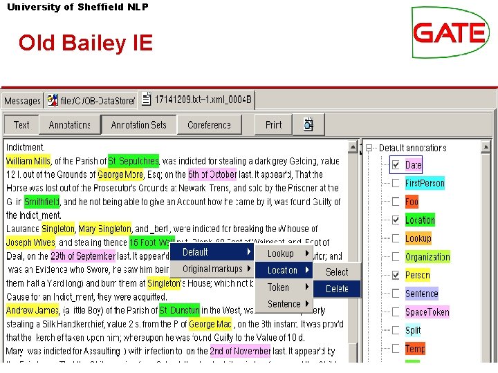 University of Sheffield NLP Old Bailey IE University of Sheffield NLP Old Bailey IE