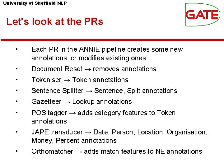 University of Sheffield NLP Let's look at the PRs • Each PR in the University of Sheffield NLP Let's look at the PRs • Each PR in the