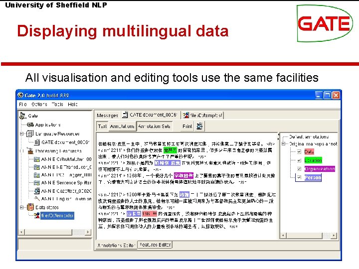 University of Sheffield NLP Displaying multilingual data All visualisation and editing tools use the University of Sheffield NLP Displaying multilingual data All visualisation and editing tools use the