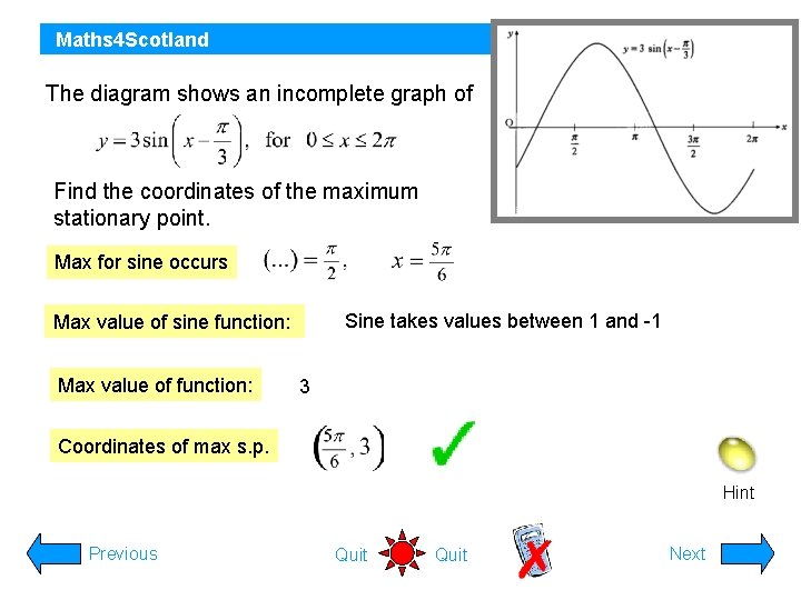 Maths 4 Scotland Higher The diagram shows an incomplete graph of Find the coordinates