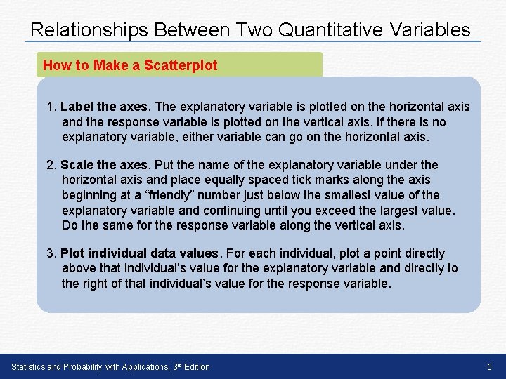 Relationships Between Two Quantitative Variables How to Make a Scatterplot 1. Label the axes.