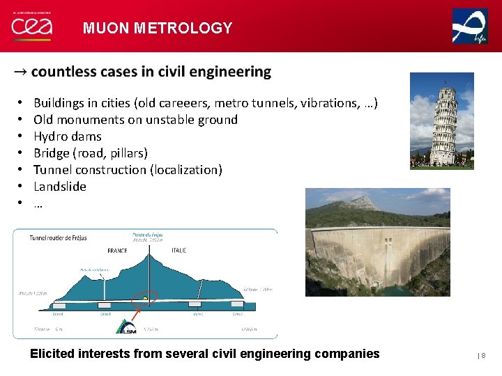 MUON METROLOGY • • Buildings in cities (old careeers, metro tunnels, vibrations, …) Old