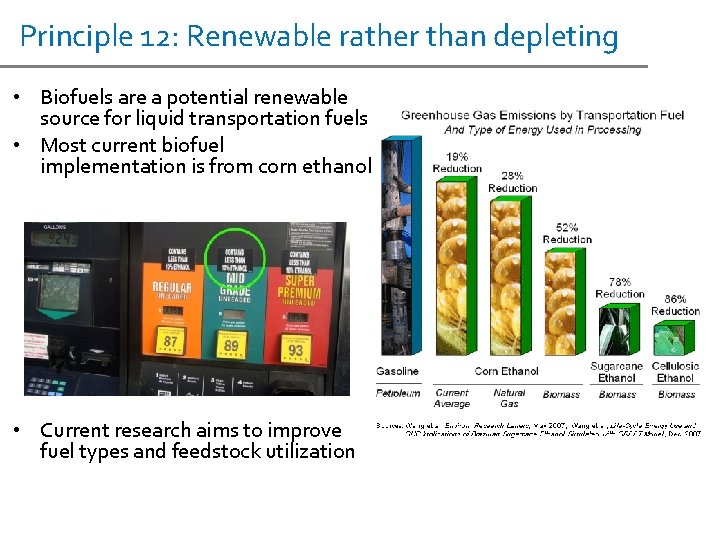 Principle 12: Renewable rather than depleting • Biofuels are a potential renewable source for