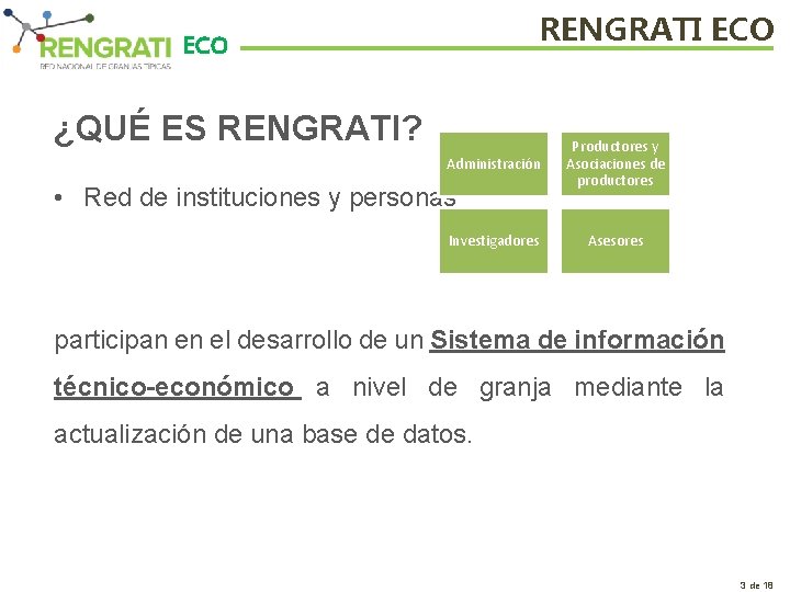 RENGRATI ECO ¿QUÉ ES RENGRATI? Administración • Red de instituciones y personas Investigadores Productores