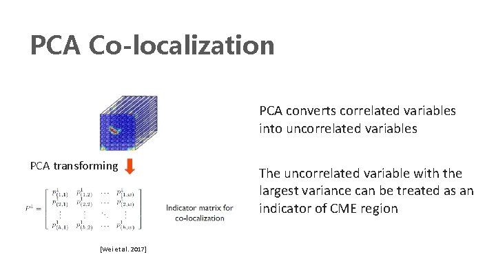 PCA Co-localization PCA converts correlated variables into uncorrelated variables PCA transforming [Wei et al.