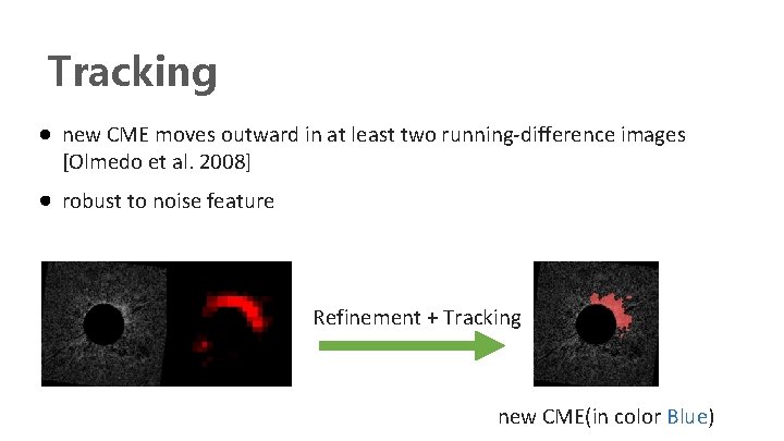 Tracking new CME moves outward in at least two running-difference images [Olmedo et al.