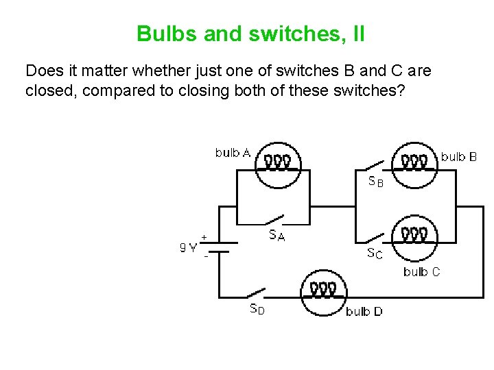Bulbs and switches, II Does it matter whether just one of switches B and