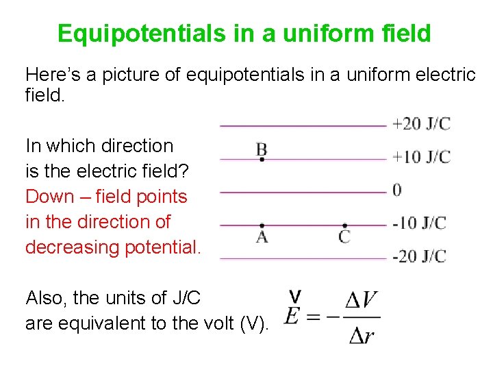 Equipotentials in a uniform field Here’s a picture of equipotentials in a uniform electric