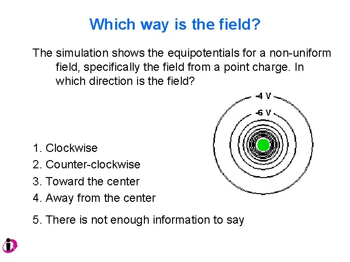 Which way is the field? The simulation shows the equipotentials for a non-uniform field,