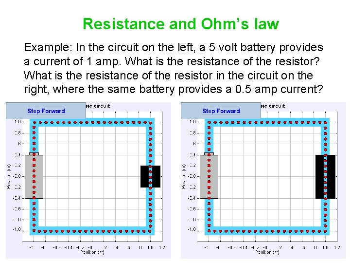 Resistance and Ohm’s law Example: In the circuit on the left, a 5 volt