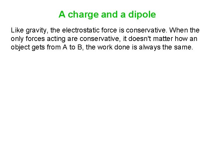 A charge and a dipole Like gravity, the electrostatic force is conservative. When the