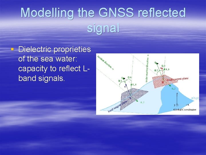 Modelling the GNSS reflected signal § Dielectric proprieties of the sea water: capacity to