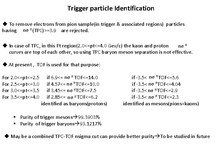 Trigger particle Identification u To remove electrons from pion sample(in trigger & associated regions)