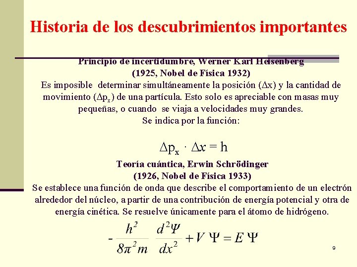 Historia de los descubrimientos importantes Principio de incertidumbre, Werner Karl Heisenberg (1925, Nobel de