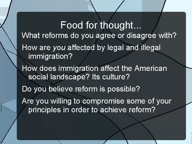 Food for thought. . . What reforms do you agree or disagree with? How