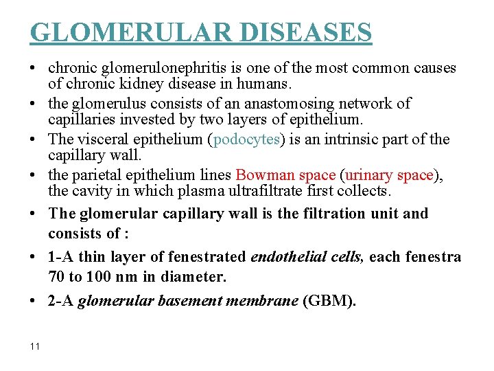 GLOMERULAR DISEASES • chronic glomerulonephritis is one of the most common causes of chronic