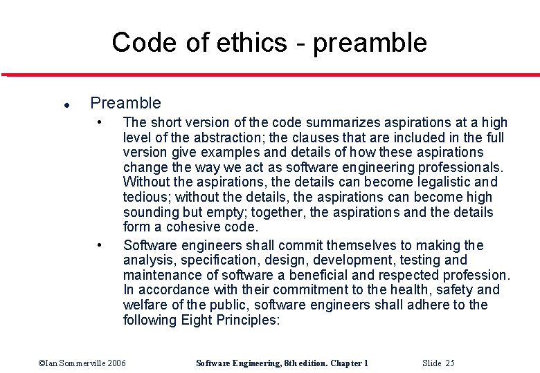 Code of ethics - preamble l Preamble • • The short version of the