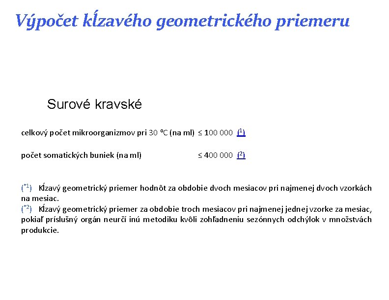 Výpočet kĺzavého geometrického priemeru Surové kravské celkový počet mikroorganizmov pri 30 o. C (na Výpočet kĺzavého geometrického priemeru Surové kravské celkový počet mikroorganizmov pri 30 o. C (na