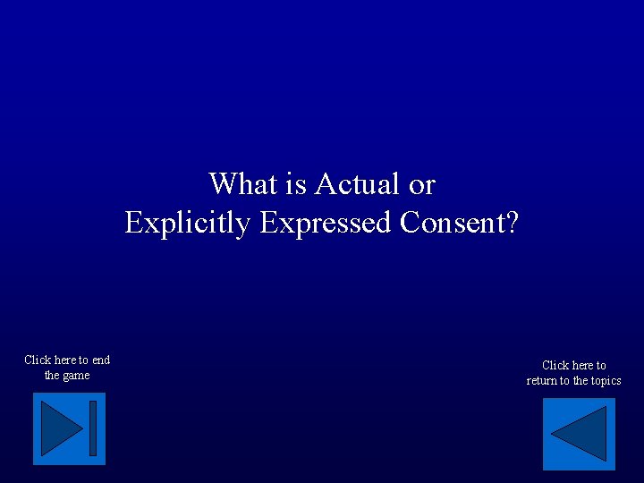What is Actual or Explicitly Expressed Consent? Click here to end the game Click