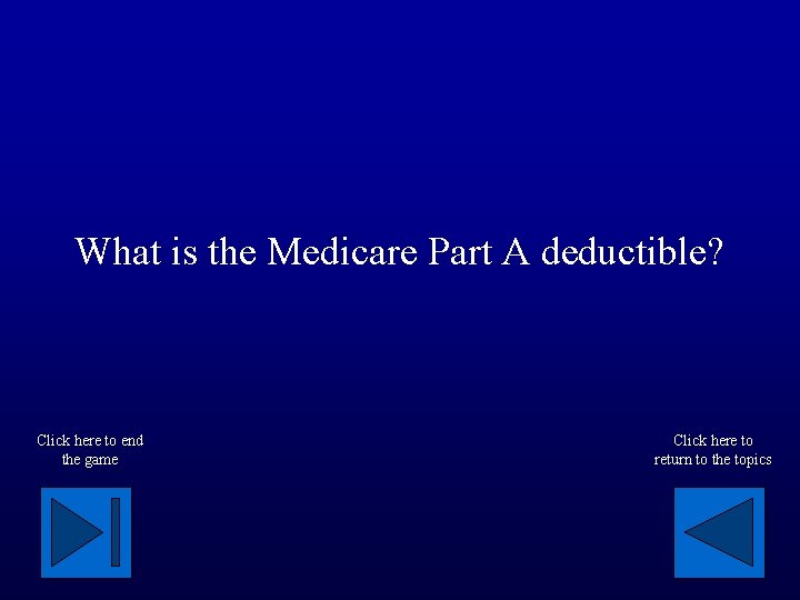 What is the Medicare Part A deductible? Click here to end the game Click