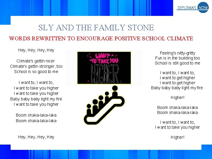 SLY AND THE FAMILY STONE WORDS REWRITTEN TO ENCOURAGE POSITIVE SCHOOL CLIMATE Hey, Hey