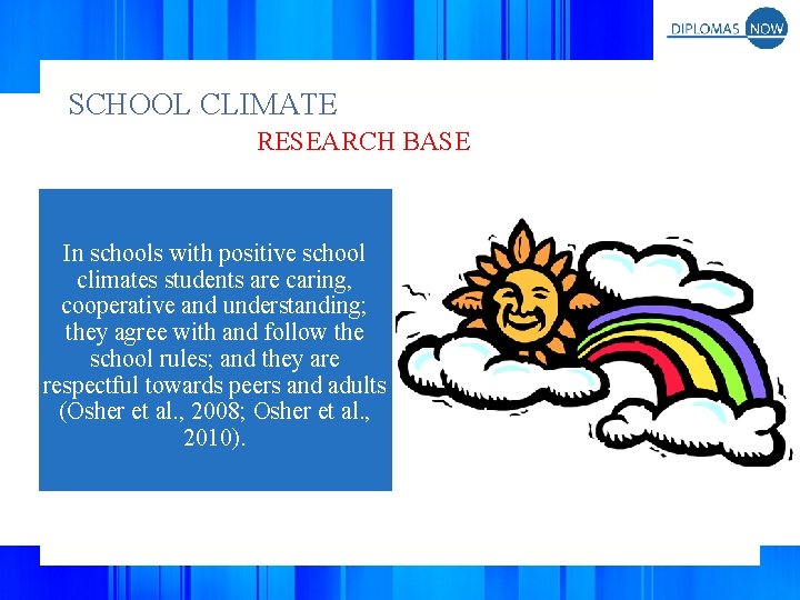 SCHOOL CLIMATE RESEARCH BASE In schools with positive school climates students are caring, cooperative