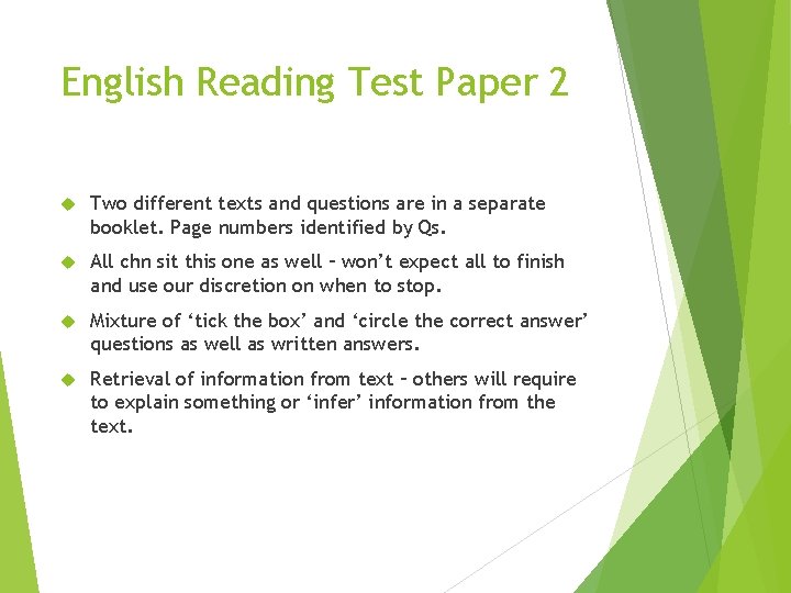 English Reading Test Paper 2 Two different texts and questions are in a separate