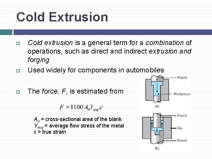 Cold Extrusion Cold extrusion is a general term for a combination of operations, such