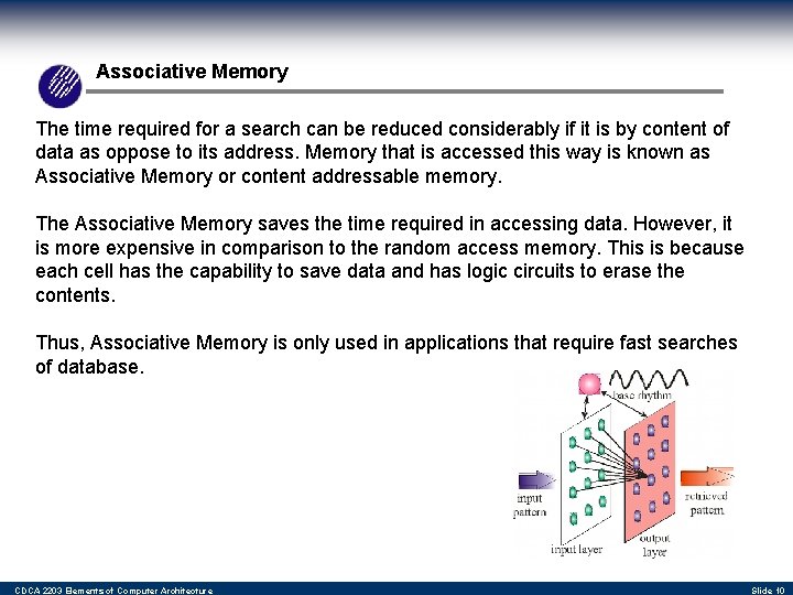 Associative Memory The time required for a search can be reduced considerably if it