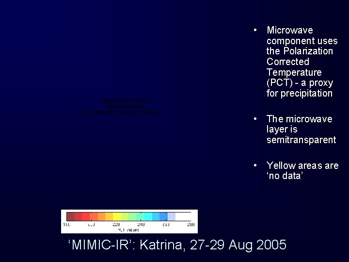  • Microwave component uses the Polarization Corrected Temperature (PCT) - a proxy for