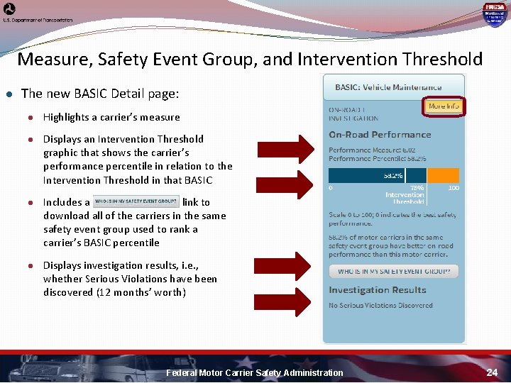 Measure, Safety Event Group, and Intervention Threshold ● The new BASIC Detail page: ●