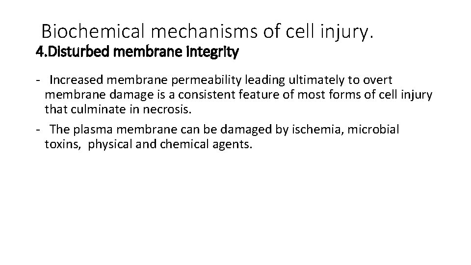 Biochemical mechanisms of cell injury. 4. Disturbed membrane integrity - Increased membrane permeability leading