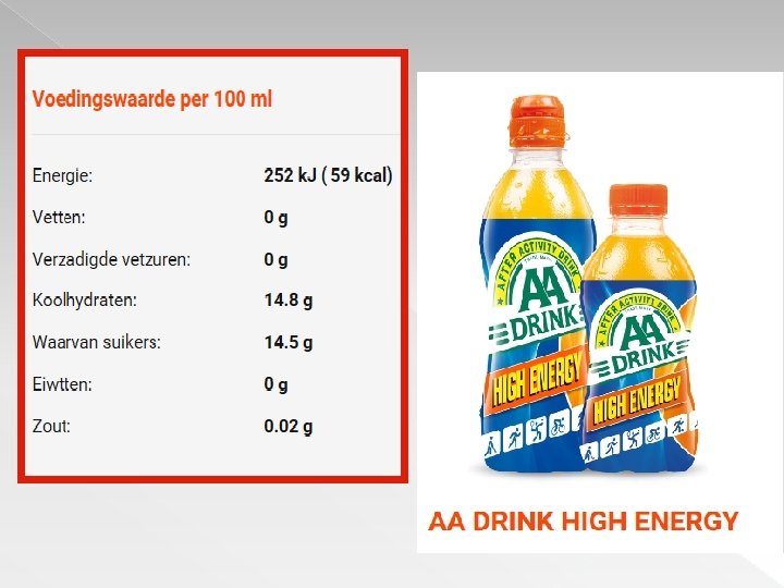 3, 5 suikerklontjes per 100 ml… Ongeveer 14 suikerklontjes per flesje!! 3, 5 suikerklontjes per 100 ml… Ongeveer 14 suikerklontjes per flesje!!