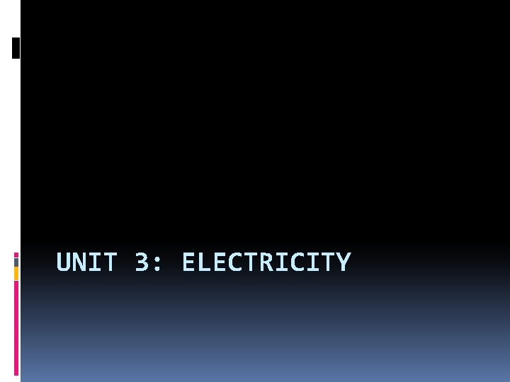 UNIT 3: ELECTRICITY UNIT 3: ELECTRICITY