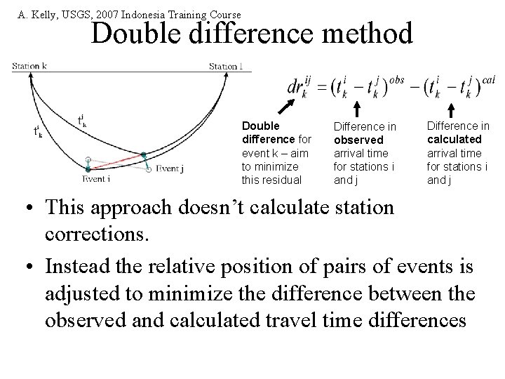 A. Kelly, USGS, 2007 Indonesia Training Course Double difference method Double difference for event