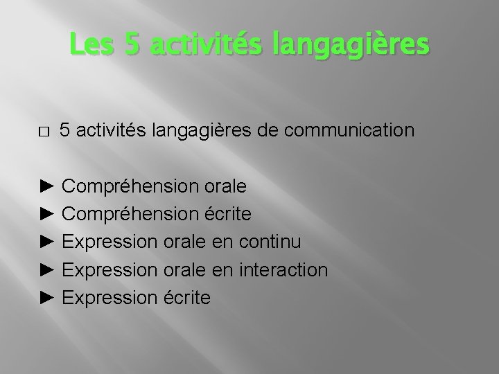 Les 5 activités langagières � 5 activités langagières de communication ► Compréhension orale ►