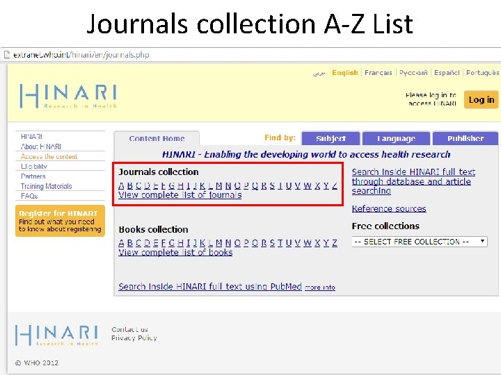 Journals collection A-Z List 