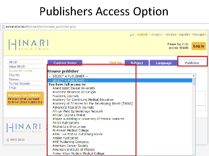 Publishers Access Option 
