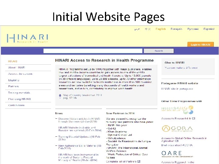 Initial Website Pages 