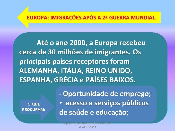 EUROPA: IMIGRAÇÕES APÓS A 2ª GUERRA MUNDIAL. Até o ano 2000, a Europa recebeu