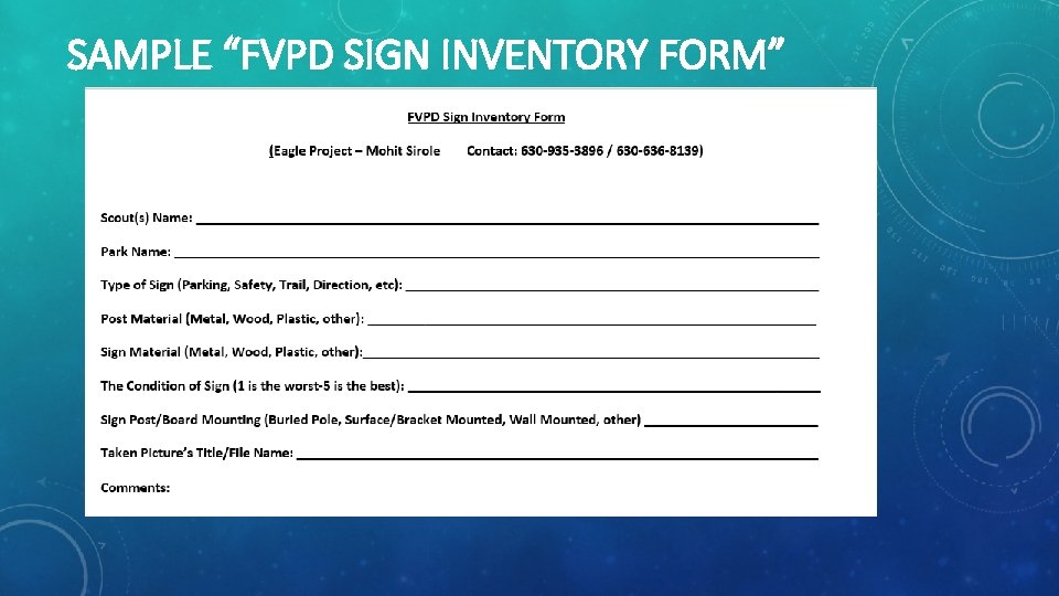 SAMPLE “FVPD SIGN INVENTORY FORM” 