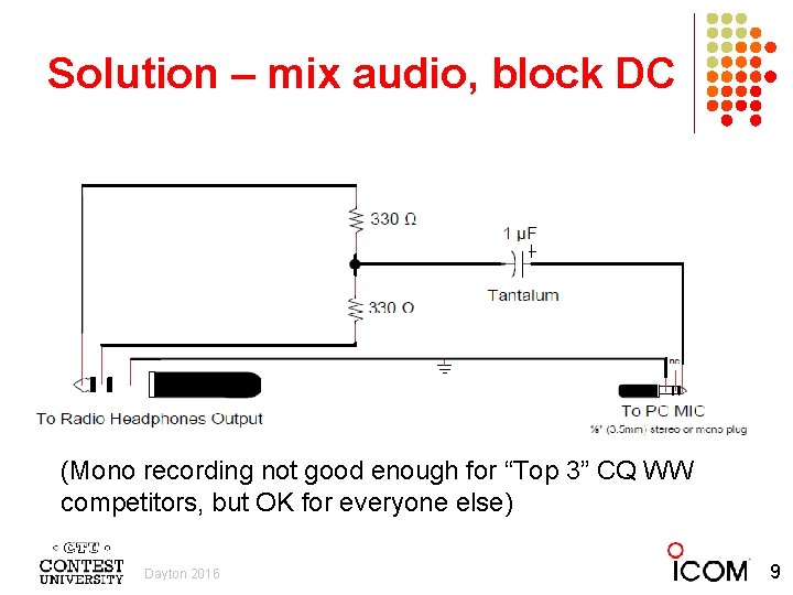 Solution – mix audio, block DC (Mono recording not good enough for “Top 3”