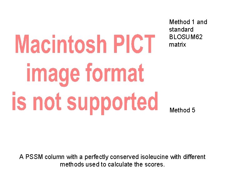 Method 1 and standard BLOSUM 62 matrix Method 5 A PSSM column with a