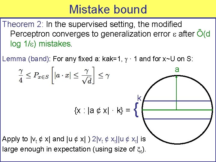 Mistake bound Theorem 2: In the supervised setting, the modified Perceptron converges to generalization
