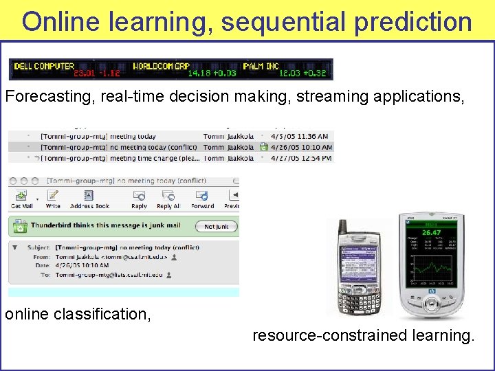 Online learning, sequential prediction Forecasting, real-time decision making, streaming applications, online classification, resource-constrained learning.