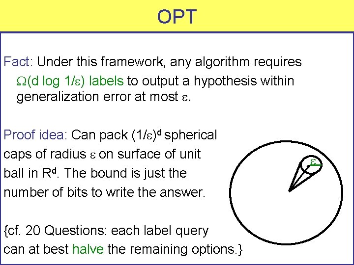 OPT Fact: Under this framework, any algorithm requires (d log 1/ ) labels to