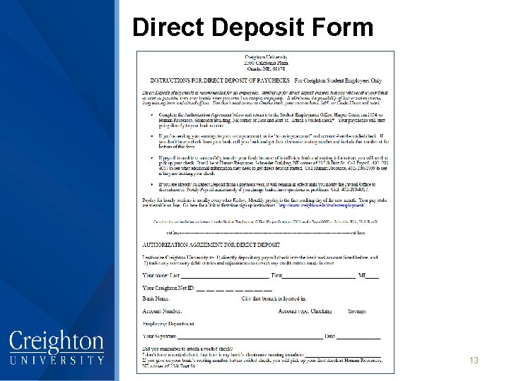 Direct Deposit Form 13 