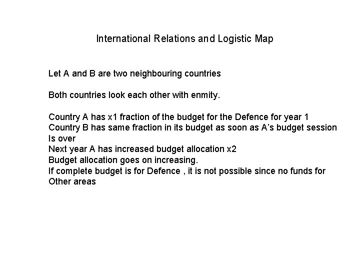 International Relations and Logistic Map Let A and B are two neighbouring countries Both